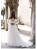 Beaded White Tulle Exquisite Wedding Dress With Removable Sleeves